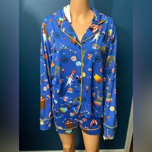 Women's Blue Circus-Print Long-Sleeve Pajama Set